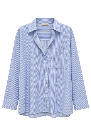 Camisa de algodón a rayas azules y blancas