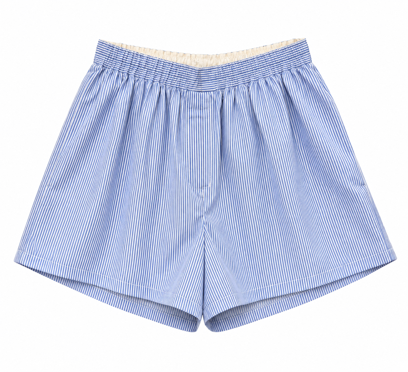 Blue and white striped cotton shorts