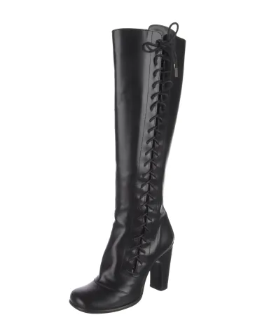 Louis Vuitton Botas altas de cuero negro hasta la rodilla con tacón alto 2001