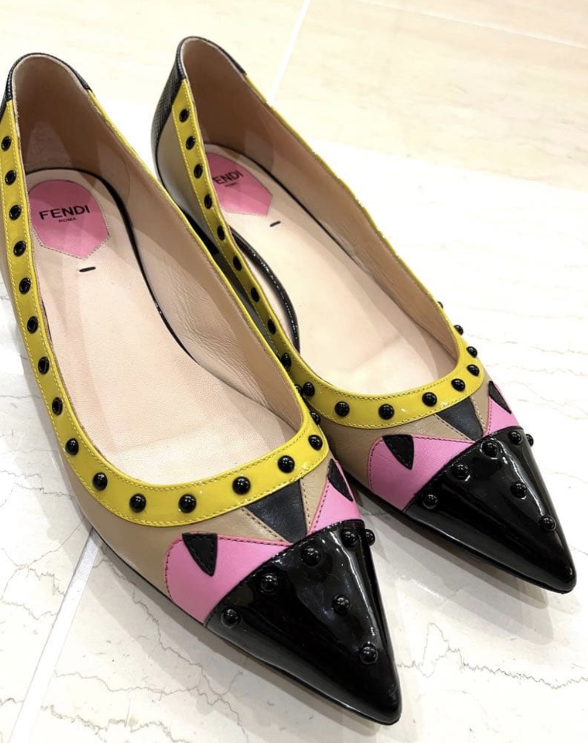 Fendi Leather Colorblock Pattern Pumps